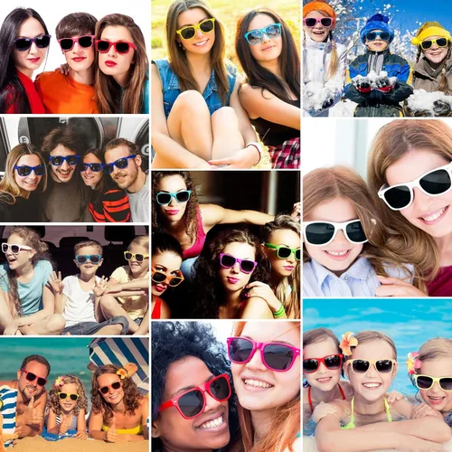Miniatura 6 de 20 pares de lentes de sol a granel para adultos, retro de los años 70 y 90, gafas baratas para suministros de fiesta (negro)