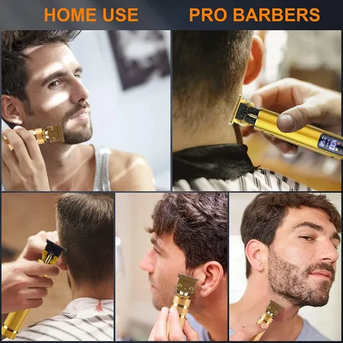 Miniatura 7 de Recortadora de pelo y aseo profesional para hombre con cuchilla en T, kit de corte de pelo y aseo recargable (dorado)