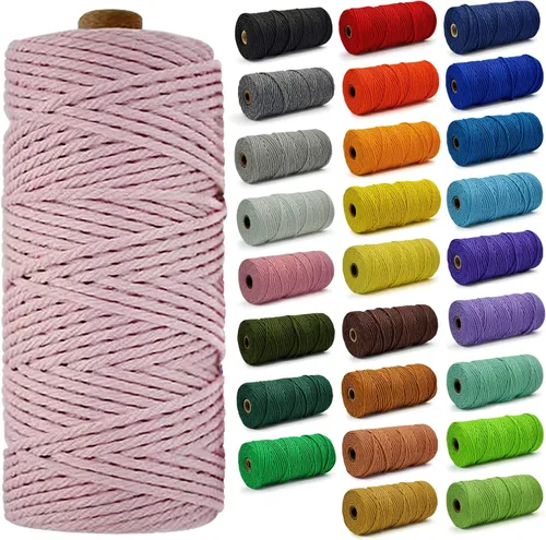 Miniatura 27 de Cuerda de Algodón 8mm x 20 Yardas - Cuerda de Macramé Natural Sin Blanquear - Cuerda de Algodón Trenzada de 3 Hilos para Colgar en la Pared, Blanco