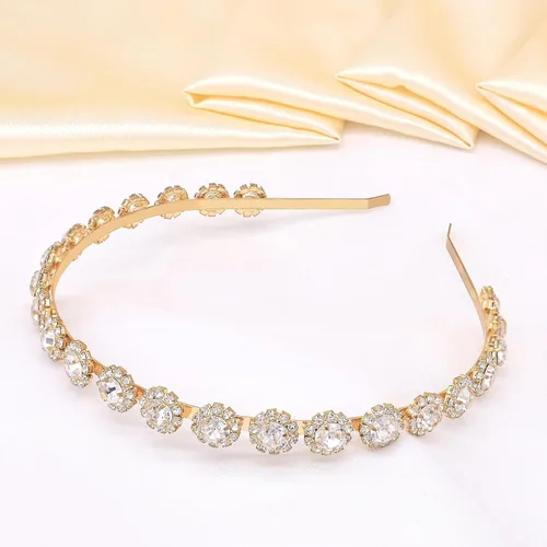 Miniatura 5 de Diadema de boda con cristal y accesorios para el cabello (dorado, 5.5 pulgadas)