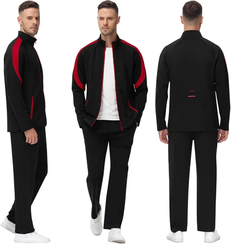 Miniatura 7 de MoFiz Conjunto deportivo para hombre, conjunto deportivo de 2 piezas para correr, casual, calentamiento, cremallera completa, para correr, deportes