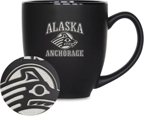 Miniatura 285 de Rico Industries - Taza de cerámica mate negra con grabado láser estándar de 15oz para NCAA (escuelas T & U) - Para bebidas calientes o frías
