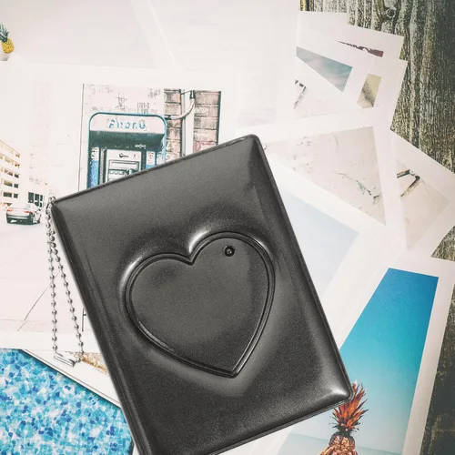 Miniatura 3 de PRETYZOOM Mini álbum de fotos de 3 pulgadas, pequeño álbum de fotos, carpeta Kpop para tarjetas fotográficas con colgante de corazón, mini álbum