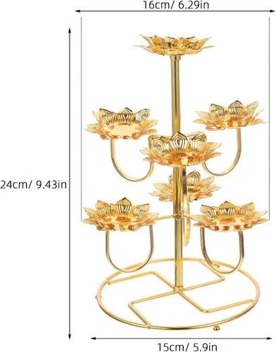 Miniatura 7 de COHEALI Portavelas con base de lámpara de mantequilla de loto, paquete de 2 portavelas de 11.81 x 5.90 x 9.64 pulgadas de metal de loto para templo