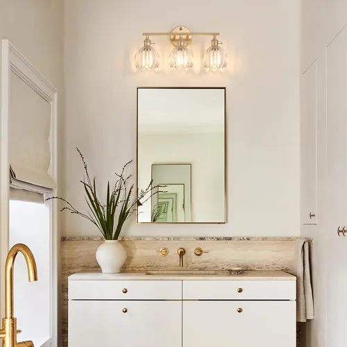 Miniatura 2 de Shenmoyl Accesorios de Iluminación para Baño, Lámpara de Pared de Latón de 3 Luces para Tocador Sobre Espejo con Pantalla de Cristal Tulipán Base