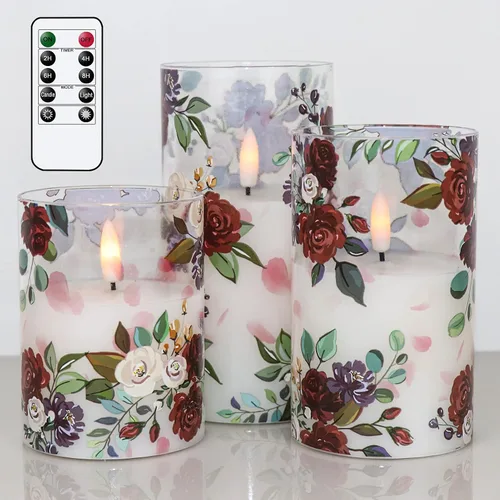 Miniatura 14 de Velas de Cristal de Hortensias Sin Llama con Temporizador Remoto Operadas con Batería Velas LED Parpadeantes de Pilar de Cera Real Decoración