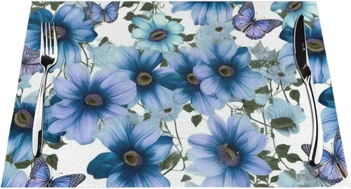 Miniatura 7 de 6 PCS PVC Placemats Set Place Mats Blooming Blue Daisy Non-Slip Weave Place Mats 12" x 18" Farmhouse Table Mat Set for Family Dinners Wedding Parties