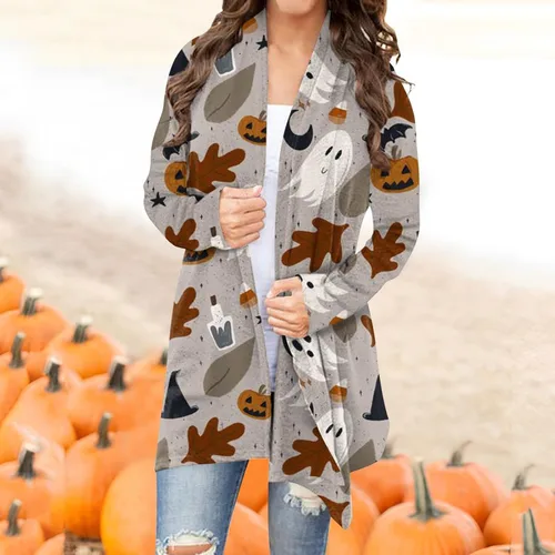 Miniatura 4 de Nadition Halloween Print Cardigan for Women Trendy Long Sleeve Womens Shirts Lightweight Tops for Women 2023 Jacket Coat