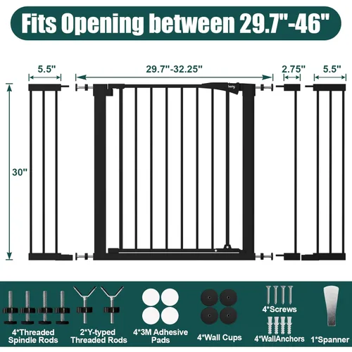 Miniatura 6 de keny Puerta de bebé de 29.7 a 46 pulgadas para escaleras, puertas de perro con cierre automático para puertas, montada a presión, sin perforación