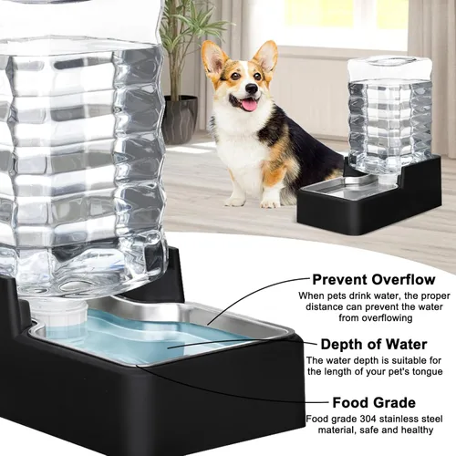 Miniatura 3 de RIZZARI Comedero automático de agua para mascotas de acero inoxidable: Dispensador automático a prueba de fugas por gravedad de 8.5L en color negro