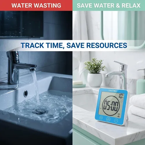 Miniatura 5 de Reloj de ducha digital, reloj temporizador de baño, resistente al agua para rociar agua, alarma de cuenta regresiva, temporizador de pantalla