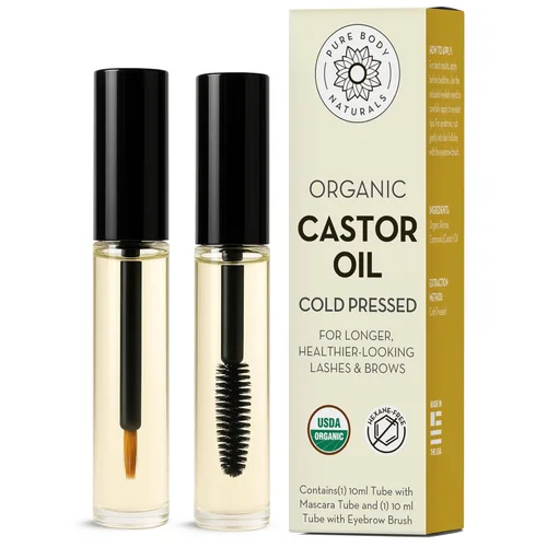 Miniatura 8 de Pure Body NaturalsAceite orgánico de ricino con kit aplicador para pestañas y cejas crecimiento, 1 oz líq.