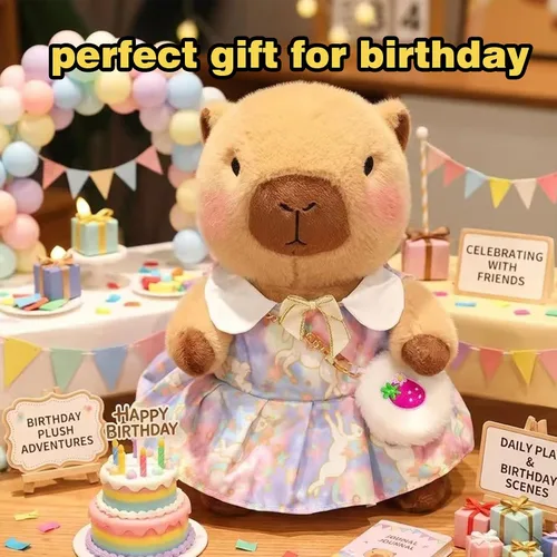 Miniatura 5 de Capybara - Juguete de peluche con 7 piezas de ropa y accesorios, lindo animal de peluche Capybara con trajes (marrón)