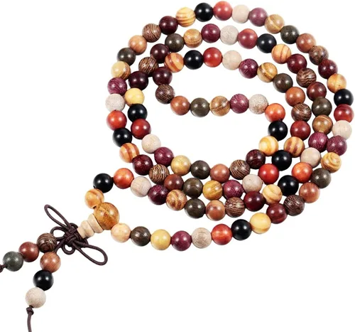 TUMBEELLUWA Pulsera de 0.236 in con 108 cuentas de madera de oración de Mala para unisex, budista tibetano, meditación, rosario, estilo envolvente,