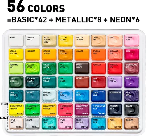 Miniatura 3 de HIMI Juego de pintura gouache, 56 colores x 30 g, diseño único de cápsula de gelatina en estuche de transporte, perfecto para artistas, suministros
