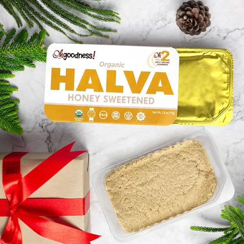Miniatura 6 de OhGoodness! Halva de miel orgánica, paquete de 3, solo dos ingredientes simples, aperitivo y postre para derretir en la boca, golosina endulzada