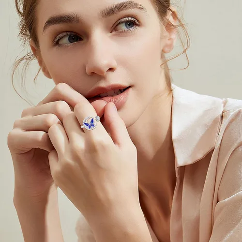 Miniatura 6 de Twoowl Anillo de mariposa de plata de ley 925 con luna celta irlandesa, regalos de joyería celta para mujeres y niñas, Plata de ley, Sin piedras