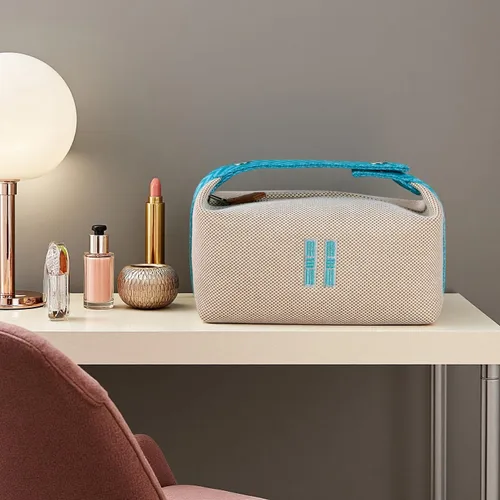 Miniatura 3 de Bolsa de maquillaje de moda para mujer, bolsa de viaje de lona naranja y roja, organizador de cosméticos colgante para mujer