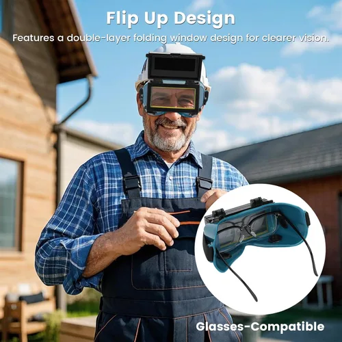 Miniatura 6 de Anteojos de soldadura con oscurecimiento automático y lentes interiores transparentes, casco de soldadura solar, gafas de soldador con lentes
