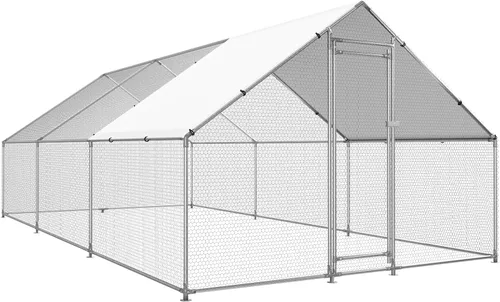 Miniatura 7 de HEYTOWN Gallinero Grande de Metal para Pollos con Cubierta Resistente al Agua y Anti-UV, Jaula de Aves de Corral Transitable para Patio