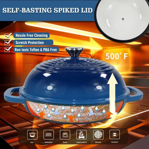 Miniatura 7 de Horno de pan de hierro fundido esmaltado, horno holandés de 6 cuartos de galón para hornear pan de masa madre, kit de sartén esmaltada de 11