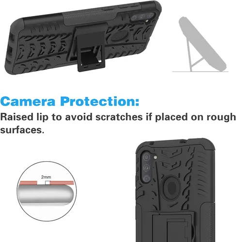 Miniatura 5 de Funda para teléfono Samsung Galaxy A11 con protector de pantalla de vidrio templado y soporte, resistente, accesorios de protección híbrida rígida