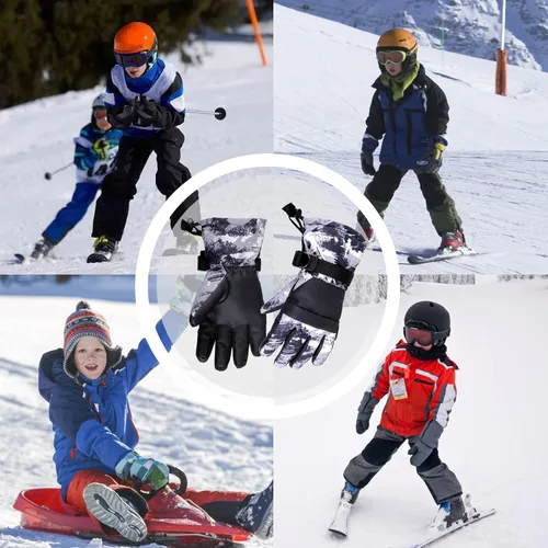 Miniatura 7 de Azarxis Guantes de esquí de nieve para niños, impermeables, resistentes al viento, cálidos guantes de snowboard para niños y niñas