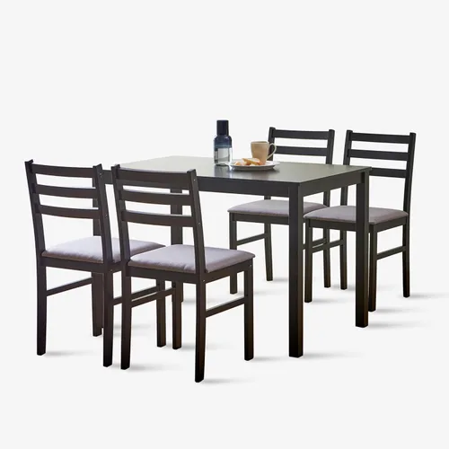 Livinia Seattle - Juego de mesa de comedor de madera de 5 piezas para 4, moderno juego de comedor de cocina de granja con sillas traseras de Negro