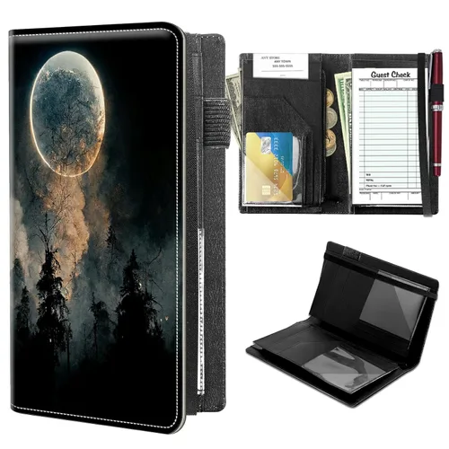 Libretas de alto volumen para camareros, libro de servidor Forest Moon con 2 bolsillos expandibles de 9 x 5, libro de mesera lindo con bolsillo con