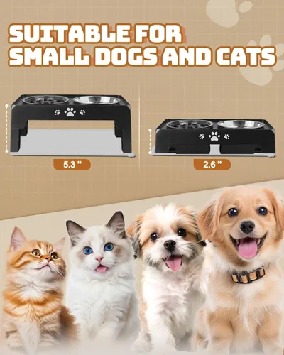 Miniatura 2 de Jovrun Cuencos elevados para perros y gatos pequeños con alfombra, cuencos antideslizantes para gatos con 1 plato de acero inoxidable y 1 cuenco