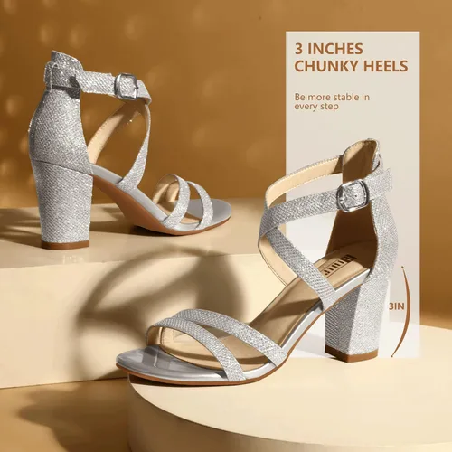 Miniatura 5 de IDIFU Sandalias de vestir IN3 Gita con tacón de bloque abierto y tiras para mujer, para bodas, noches y bailes de graduación