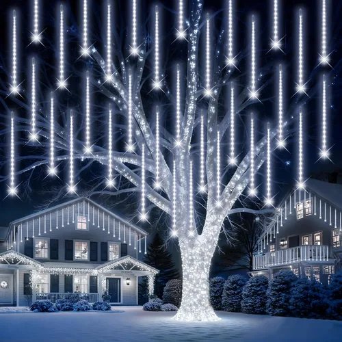 Miniatura 12 de PEMOTech Luces de lluvia de meteoritos para exteriores, 38.5 pies, 15 tubos de 11.8 pulgadas, 540 luces LED de Navidad al aire libre, luz