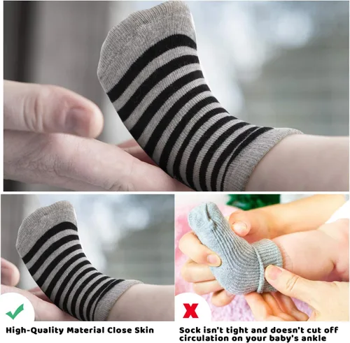 Miniatura 4 de Calcetines antideslizantes para bebé, 12 pares de calcetines de agarre de algodón, calcetines de agarre para bebé niño