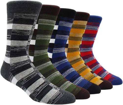 Miniatura 74 de TOEJYJ Calcetines de vestir divertidos para hombre, paquete de calcetines casuales divertidos, coloridos calcetines de algodón a rayas, talla 10-13