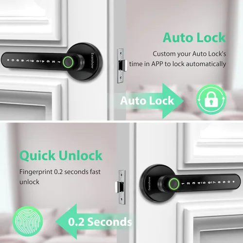 Miniatura 4 de Cerradura de puerta inteligente con perilla, cerraduras de puerta de entrada sin llave con asa, perilla de puerta de huellas dactilares para Negro 02