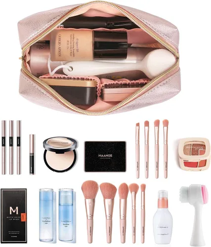 Miniatura 5 de Bolsa de maquillaje Bolsa de cosméticos portátil para viajar Bolsa de maquillaje, 3 piezas - rosa, Organizador de bolsas de maquillaje