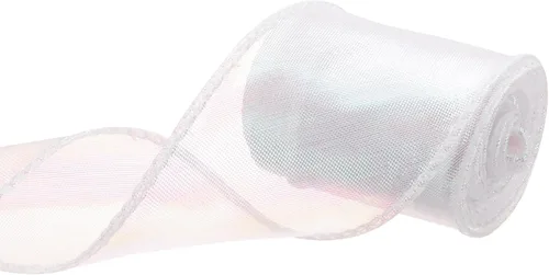 Miniatura 27 de MECCANIXITY - Cinta de organza con cable de 1 1/2" de ancho, brillante, transparente, con brillo irisado en tonos pastel, cinta de gasa para Beige