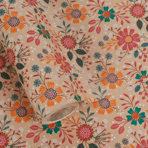 Aimyoo - Rollo de papel de regalo floral kraft - Rollo jumbo - 30 pulgadas x 33 pies - Papel de regalo vintage con flores para todas las ocasiones,