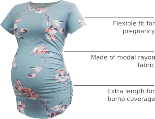 Miniatura 82 de Smallshow - Camiseta de maternidad para mujer, diseño de lados fruncidos, tipo túnica, prendas para el embarazo