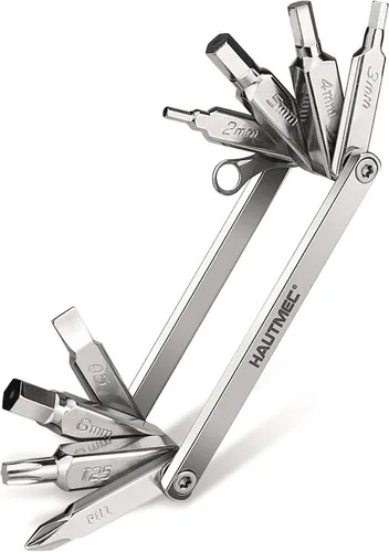 Miniatura 8 de HAUTMEC - Multiherramienta para bicicleta 7 en 1 con llaves hexagonales, destornilladores, regla, palancas de articulación, llavero para kit