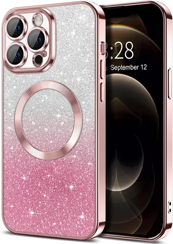 Miniatura 43 de Hython Funda para iPhone 13 Pro transparente con purpurina magnética [compatible con MagSafe] Protector completo de lente de cámara delgado