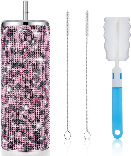 Miniatura 15 de Tessco Vasos Tumbler con Pedrería Brillante con Pajita Botella de Agua con Purpurina Tumbler de Pajita de Acero Inoxidable Vaso Aislado con Pedrería