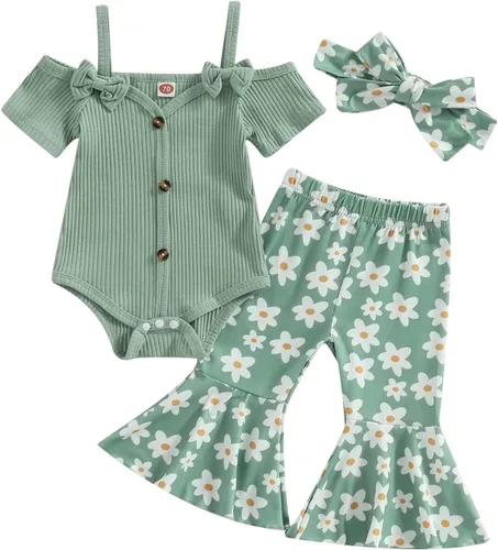 Miniatura 58 de Sejardin Ropa de verano para bebé y niña, recién nacida, manga corta, con letras, mameluco elástico con diadema