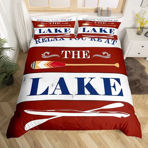 Miniatura 23 de Lake House - Juego de funda de edredón tamaño individual, estilo rústico de granja vieja para niños, adolescentes y adultos, decoración