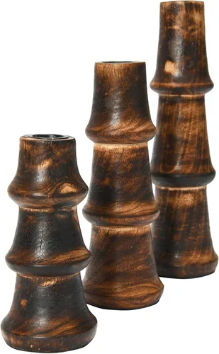 Miniatura 5 de Main + Mesa Juego de 3 portavelas cónicos de madera