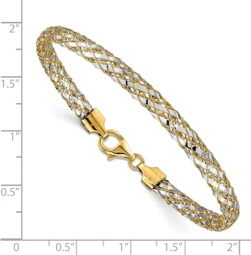 Miniatura 2 de Pulsera de malla tejida de dos tonos de 14 quilates, 7.5in, 0.209in, estilo SF2685-7.5