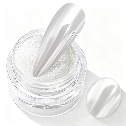 Miniatura 9 de Polvo de uñas 100% cromado BISHENGYF: Polvo cromado de efecto metálico súper NO.1 para uñas Oro Plata Blanco Laser Holográfico Blanco Perla Cromo A