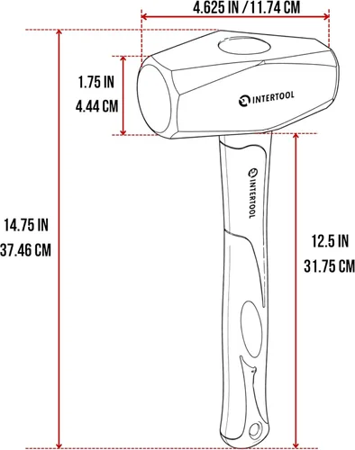 Miniatura 3 de INTERTOOL Martillo de trineo pequeño de 4 libras Martillo de perforación/grieta con acero resistente y mango de fibra de vidrio antideslizante que