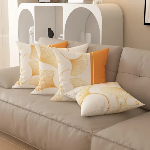 Miniatura 5 de Funda de almohada de mezcla de algodón y lino de estilo nórdico con patrón de hojas de ginkgo, funda de cojín para sofá del hogar, funda de almohada