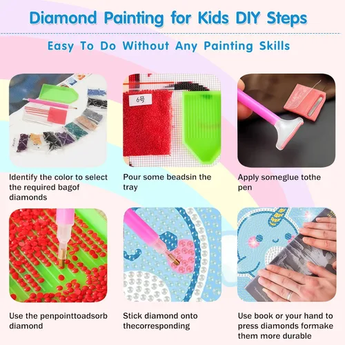 Miniatura 7 de DIYGEMDOT Paquete de 6 kits de arte de diamantes para niños, lindos animales pintura de diamantes para principiantes, arte de gemas DIY 5D para Y004